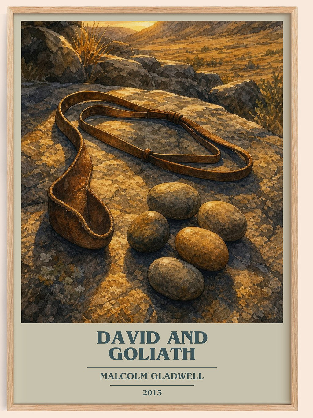 David and Goliath book cover book poster by Malcolm Gladwell – framed literary art print