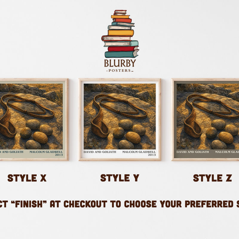 David and Goliath literary print in frame leaning in hallway – non fiction wall art