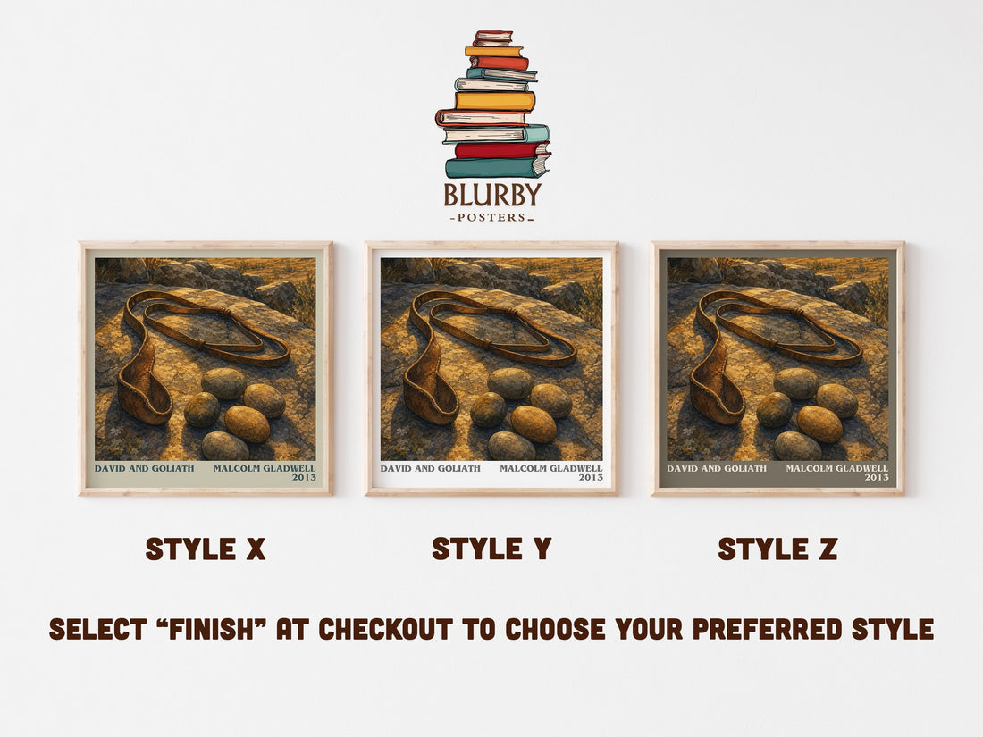 David and Goliath literary print in frame leaning in hallway – non fiction wall art (mockup)