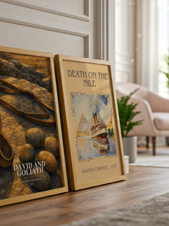 David and Goliath watercolour print framed by window – literary home decor