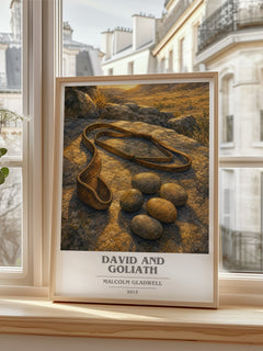 David and Goliath book cover poster colour and style options – Malcolm Gladwell book art