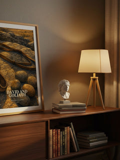 David and Goliath watercolour print on bookshelf – Malcolm Gladwell fan gift