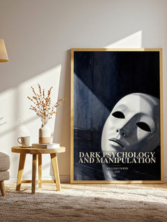 Dark Psychology and Manipulation watercolour print in frame leaning in hallway – non fiction wall art