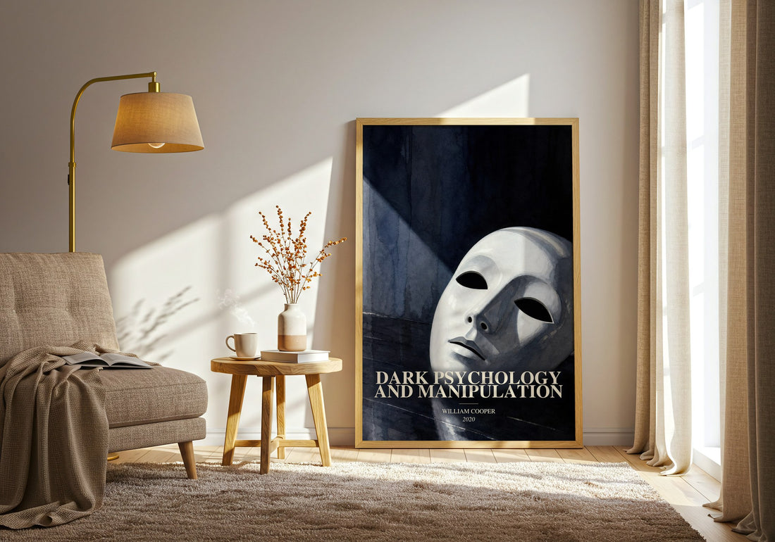 Dark Psychology and Manipulation watercolour print in frame leaning in hallway – non fiction wall art