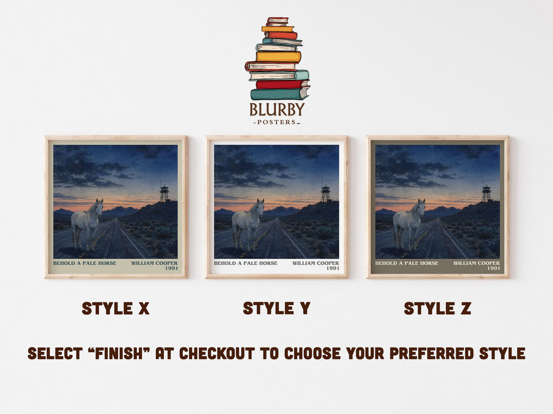Behold a Pale Horse literary print in frame leaning in hallway – non fiction wall art (mockup)