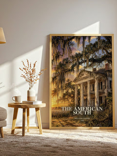 The American South watercolour print in frame leaning in hallway – non fiction wall art
