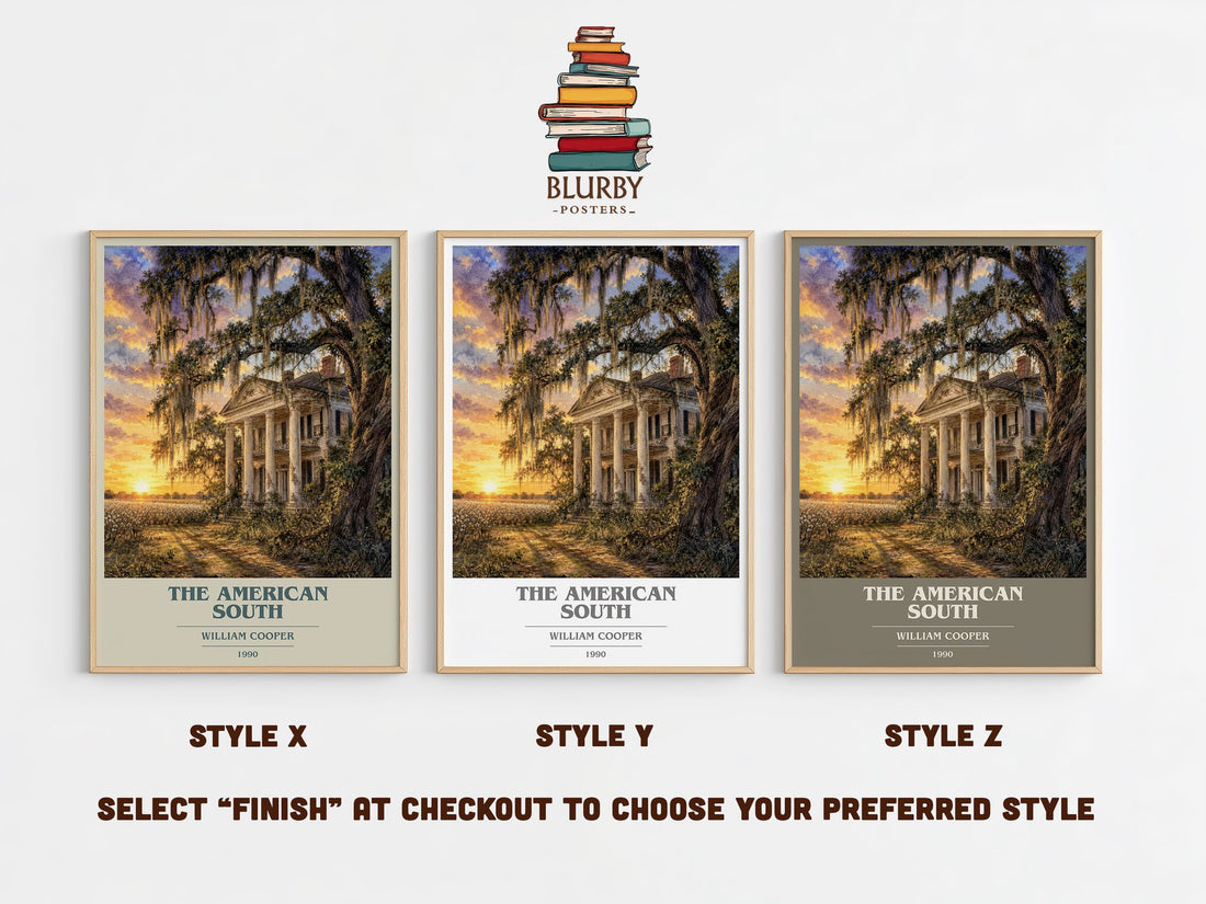 The American South book cover print in frame leaning in hallway – non fiction wall art (mockup)