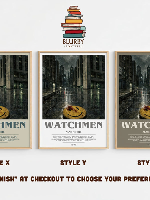 Watchmen bookish print in frame leaning in hallway – sci fi wall art