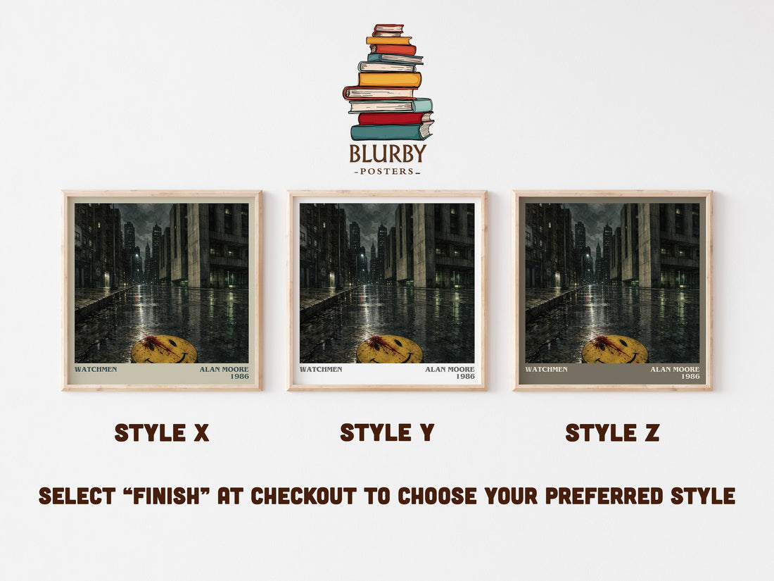 Watchmen literary print in frame leaning in hallway – sci fi wall art (mockup)