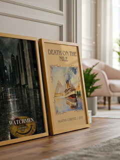 Watchmen watercolour print framed by window – literary home decor