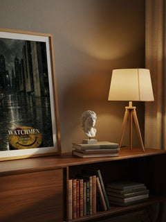 Watchmen watercolour print on bookshelf – Alan Moore fan gift