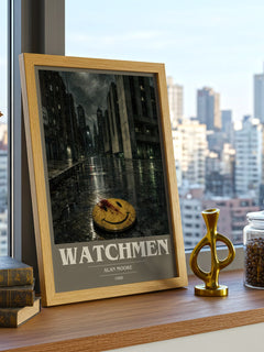 Watchmen book cover print framed by window – literary home decor