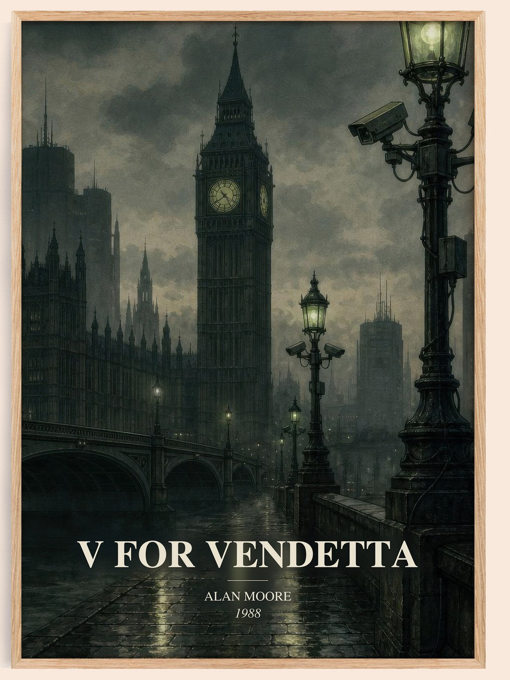 V for Vendetta watercolour book poster by Alan Moore – framed literary art print