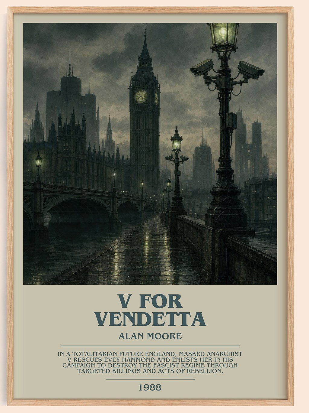 V for Vendetta bookish book poster by Alan Moore – framed literary art print