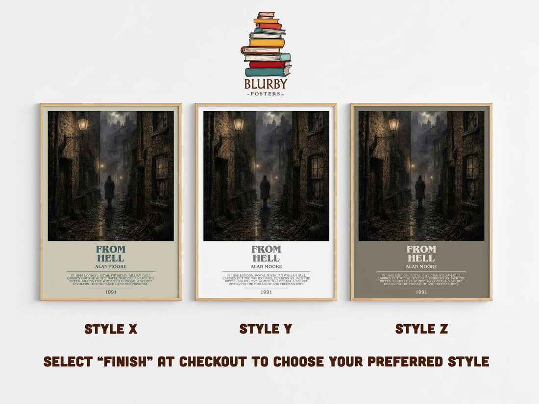 From hell bookish print in frame leaning in hallway – horror wall art (mockup)