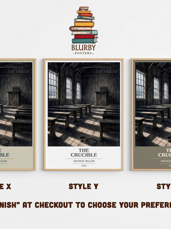 The Crucible book cover print in frame leaning in hallway – historical fiction wall art