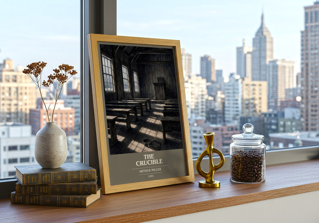 The Crucible book cover print framed by window – literary home decor