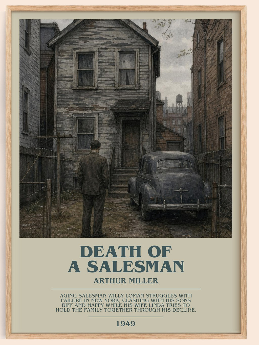 Death of a Salesman bookish book poster by Arthur Miller – framed literary art print