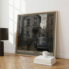 Death of a Salesman Literary Art Print by Arthur Miller – large square framed print leaning against a wall