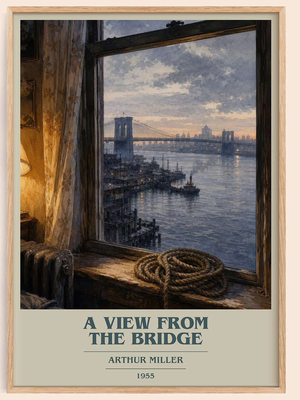 A View from the Bridge book cover book poster by Arthur Miller – framed literary art print
