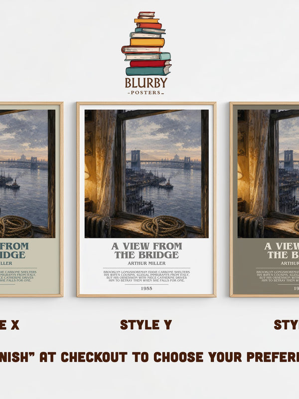 A View from the Bridge bookish print in frame leaning in hallway – literary fiction wall art