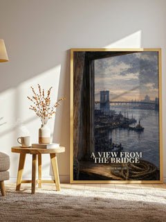 A View from the Bridge watercolour print in frame leaning in hallway – literary fiction wall art