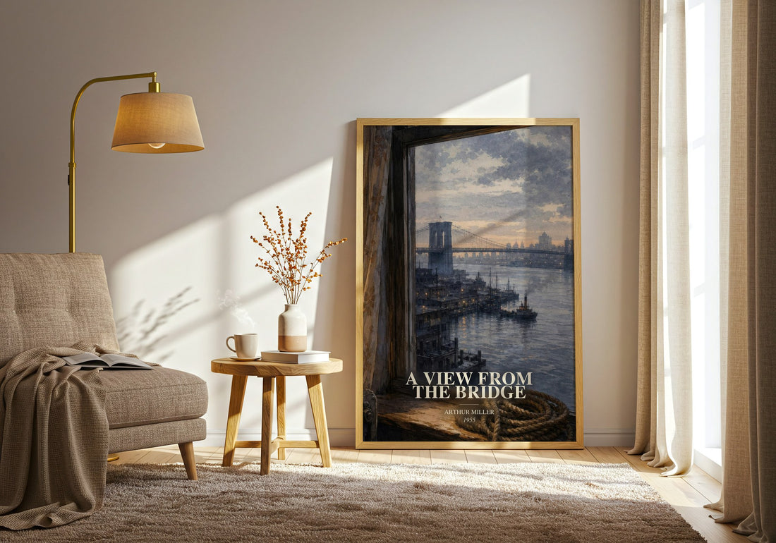 A View from the Bridge watercolour print in frame leaning in hallway – literary fiction wall art