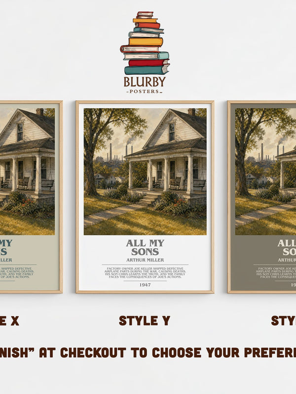 All My Sons bookish print in frame leaning in hallway – literary fiction wall art