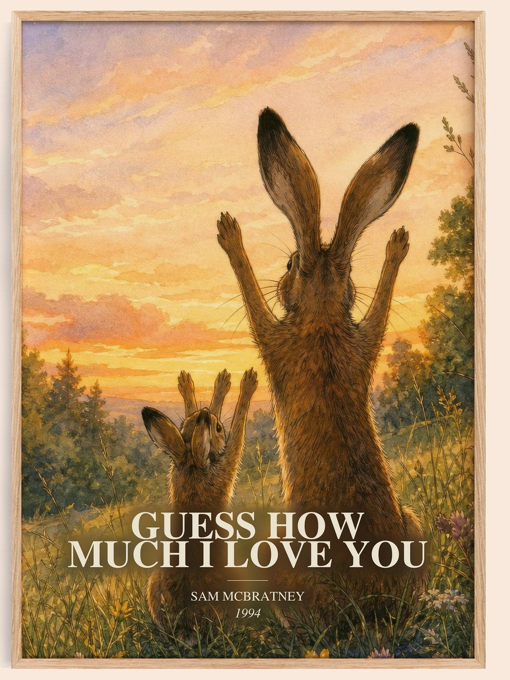 Guess How Much I Love You watercolour book poster by Sam McBratney – framed literary art print