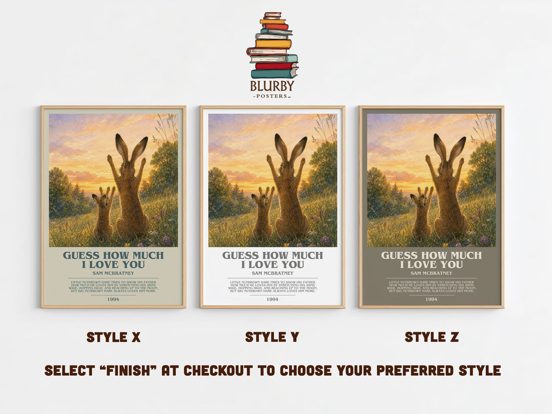 Guess How Much I Love You bookish print in frame leaning in hallway – childrens wall art (mockup)