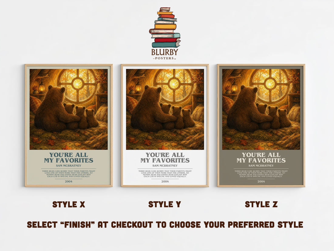 You're all my favorites bookish print in frame leaning in hallway – childrens wall art (mockup)