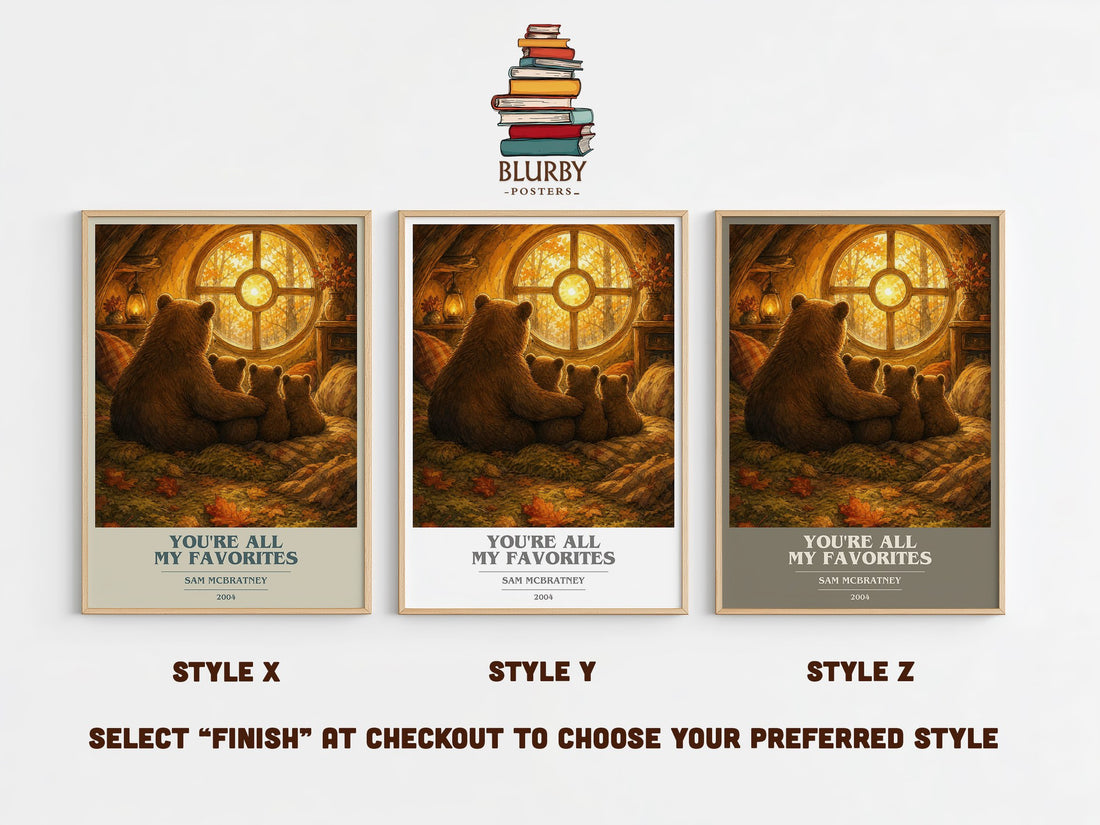 You're all my favorites book cover print in frame leaning in hallway – childrens wall art (mockup)