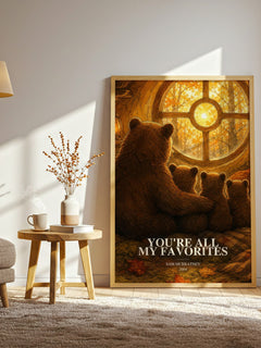 You're all my favorites watercolour print in frame leaning in hallway – childrens wall art