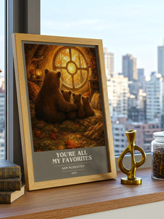 You're all my favorites book cover print framed by window – literary home decor