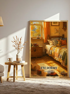 I'm Sorry watercolour print in frame leaning in hallway – childrens wall art