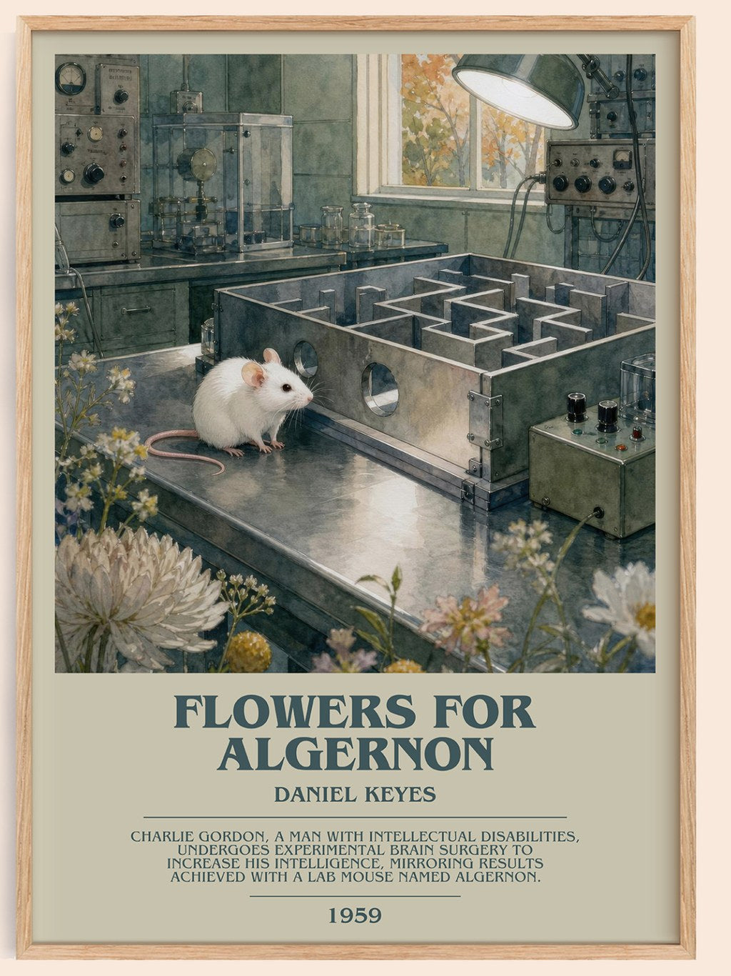 Flowers for Algernon bookish book poster by Daniel Keyes – framed literary art print