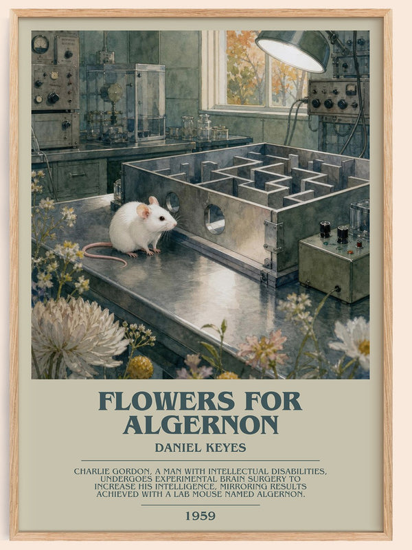 Flowers for Algernon bookish book poster by Daniel Keyes – framed literary art print