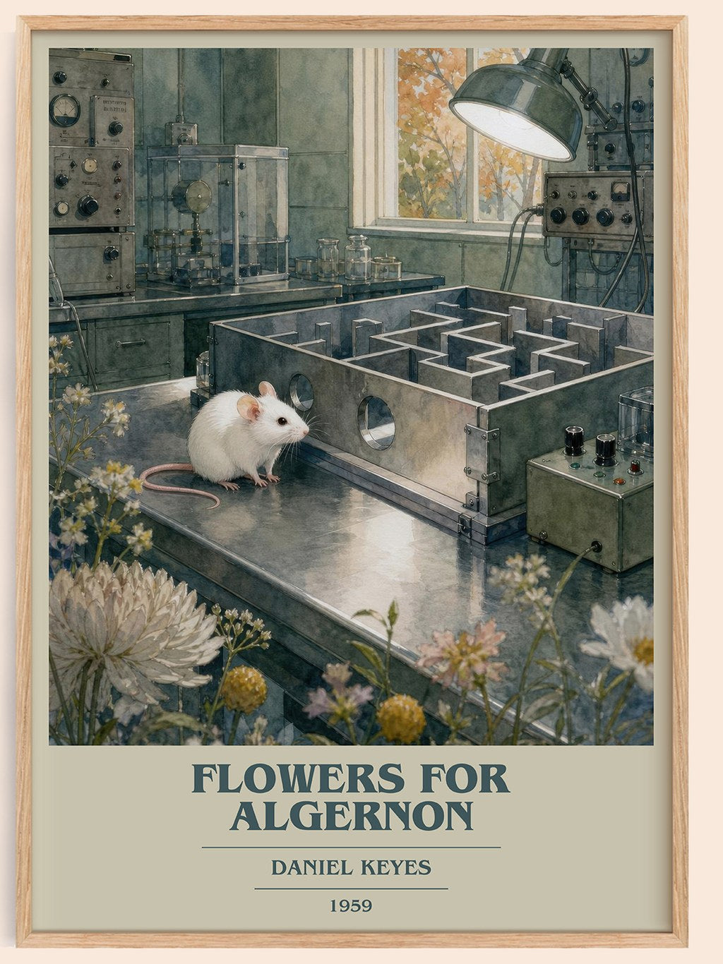 Flowers for Algernon book cover book poster by Daniel Keyes – framed literary art print