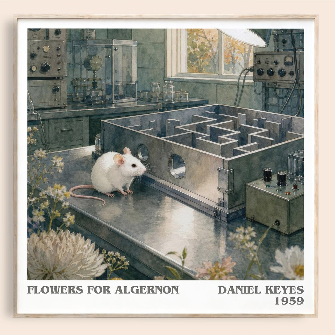 Flowers for Algernon literary book poster by Daniel Keyes – framed literary art print