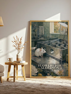 Flowers for Algernon watercolour print in frame leaning in hallway – sci fi wall art