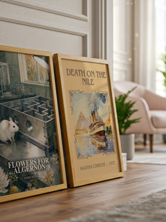 Flowers for Algernon watercolour print framed by window – literary home decor