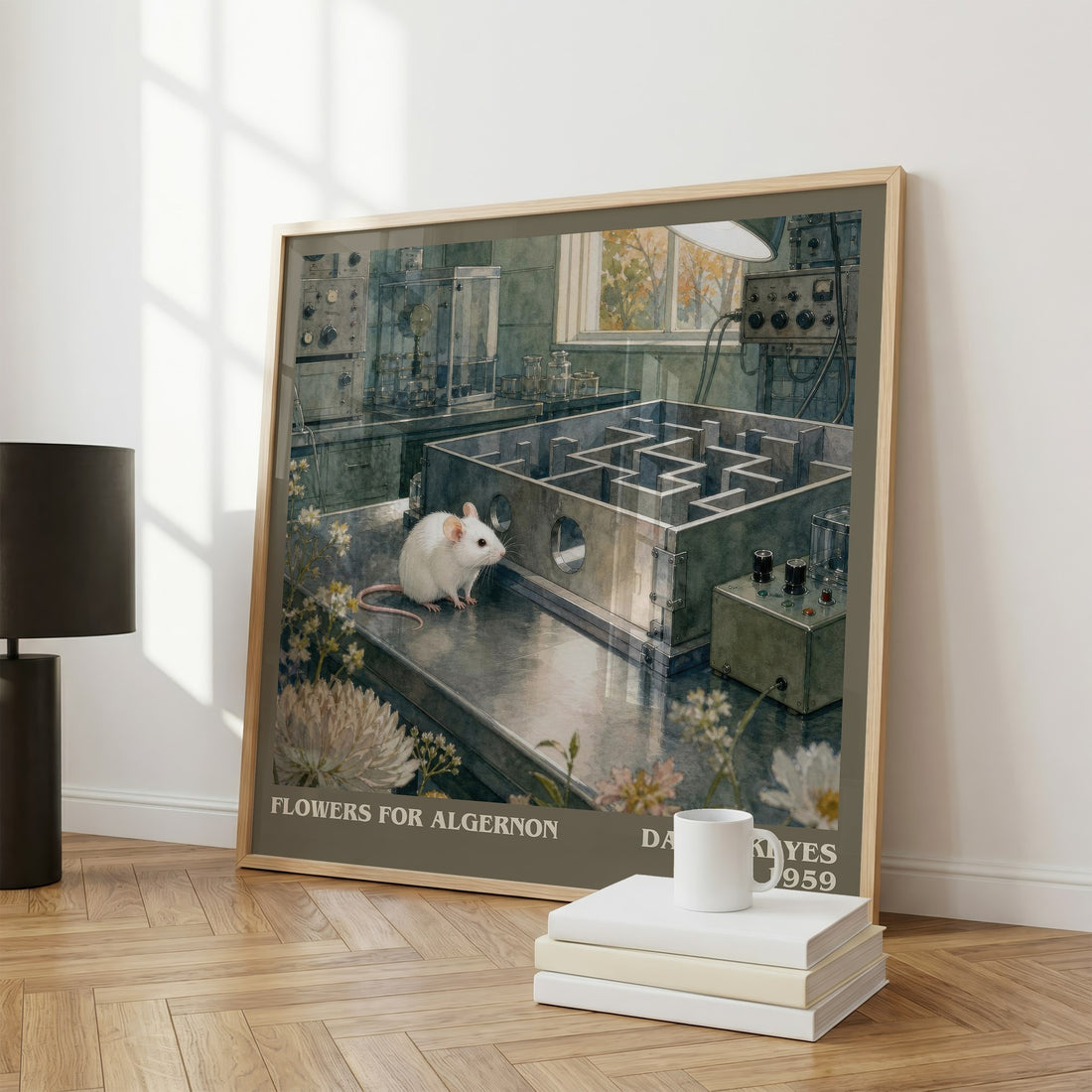 Flowers for Algernon literary print framed by window – literary home decor