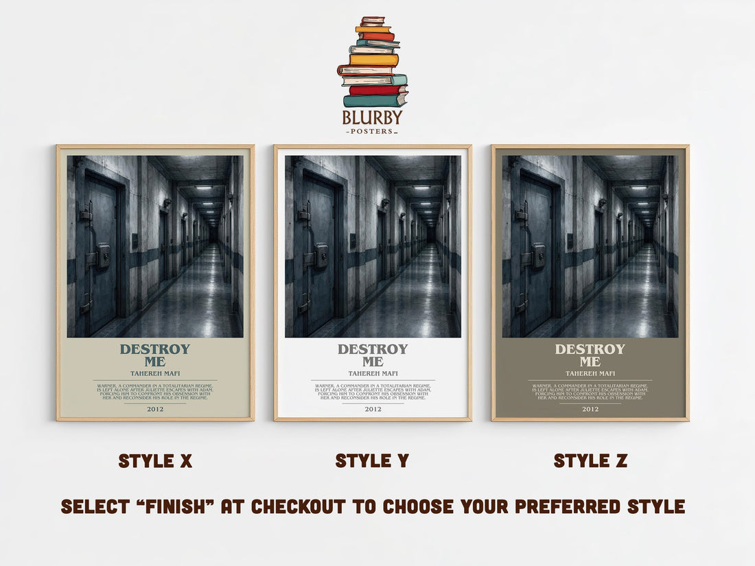 Destroy Me bookish print in frame leaning in hallway – young adult wall art (mockup)