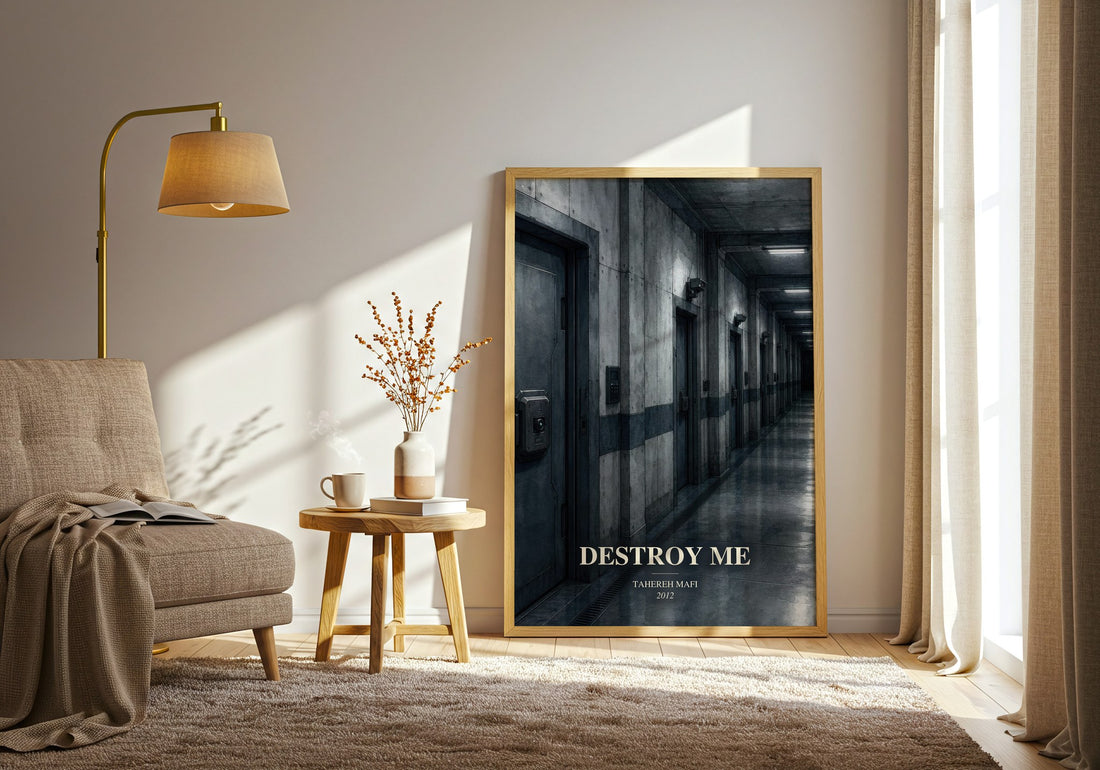 Destroy Me watercolour print in frame leaning in hallway – young adult wall art
