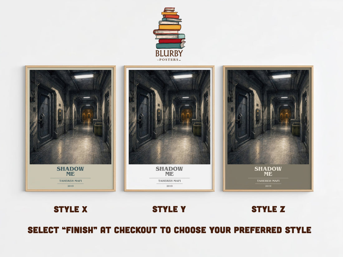Shadow Me book cover print in frame leaning in hallway – young adult wall art (mockup)