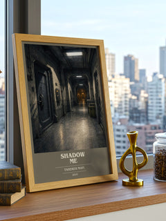 Shadow Me book cover print framed by window – literary home decor