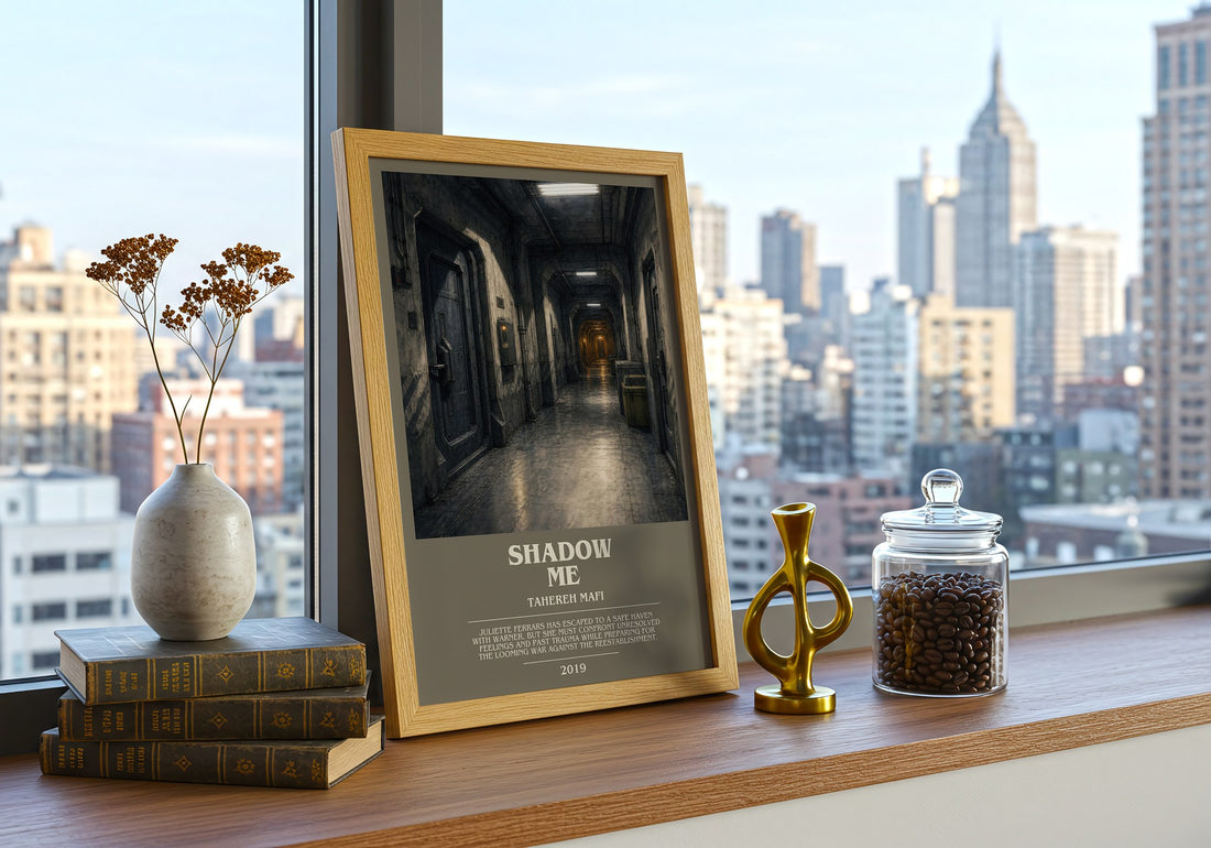 Shadow Me bookish print framed by window – literary home decor