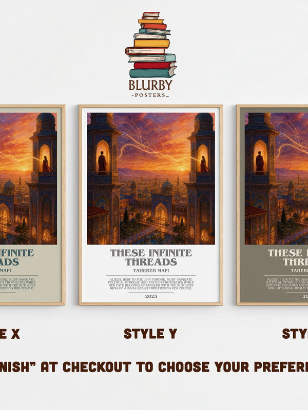 These Infinite Threads bookish print in frame leaning in hallway – fantasy wall art