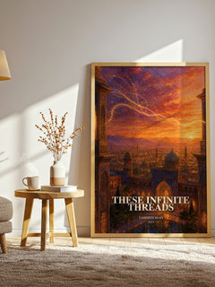 These Infinite Threads watercolour print in frame leaning in hallway – fantasy wall art