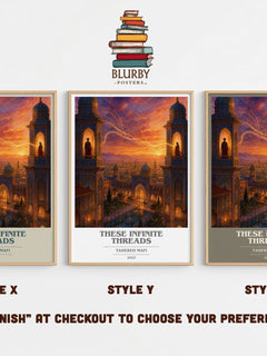 These Infinite Threads book cover print in frame leaning in hallway – fantasy wall art